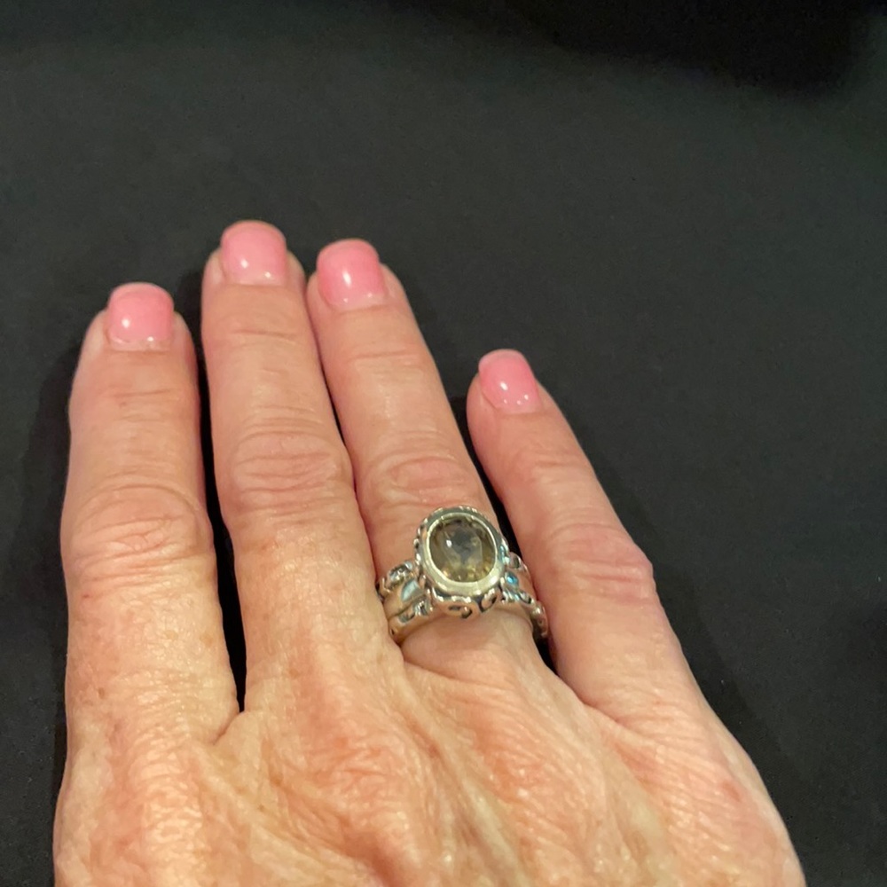 Silpada Topaz colored stone ring with accompanying stacking rings